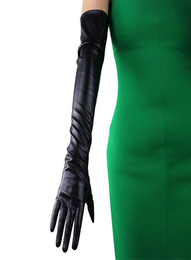 DooWay Black Opera Length Gloves 23-inch TOUCHSCREEN Faux Leather PU Unlined Full Finger Gloves - Image 1
